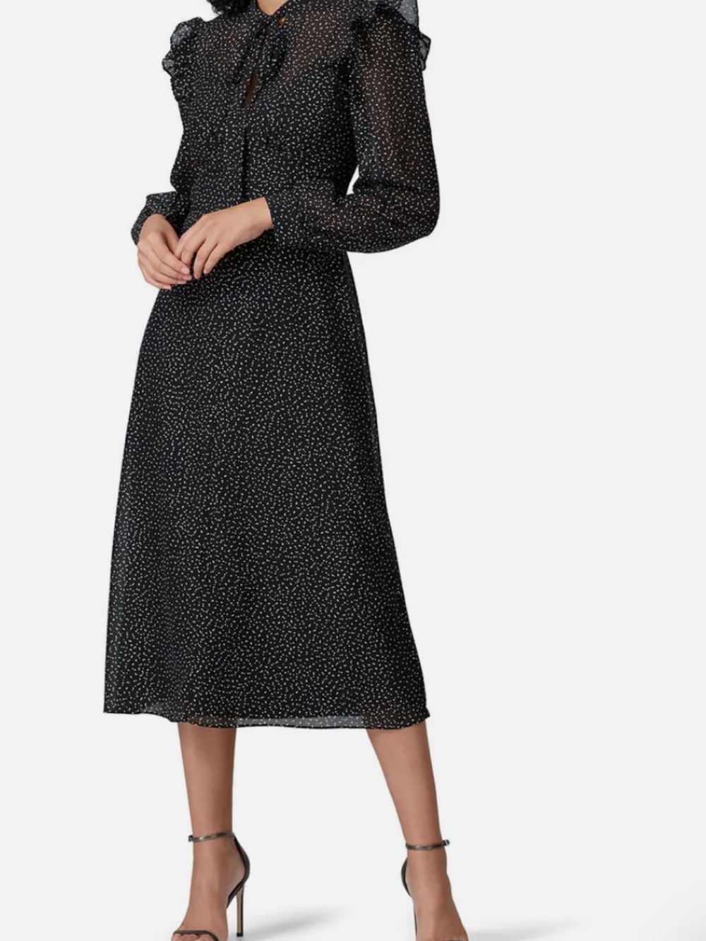 Jill Stuart Black Polka Dot Long Sleeve Midi Dress Size: 6